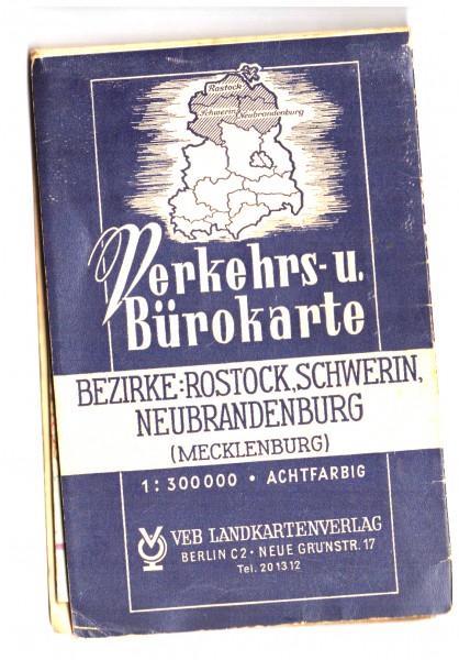 Verkehrs- und Bürokarte Bezirke Rostock, Schwerin, Neubrandenburg - Mecklenburg -